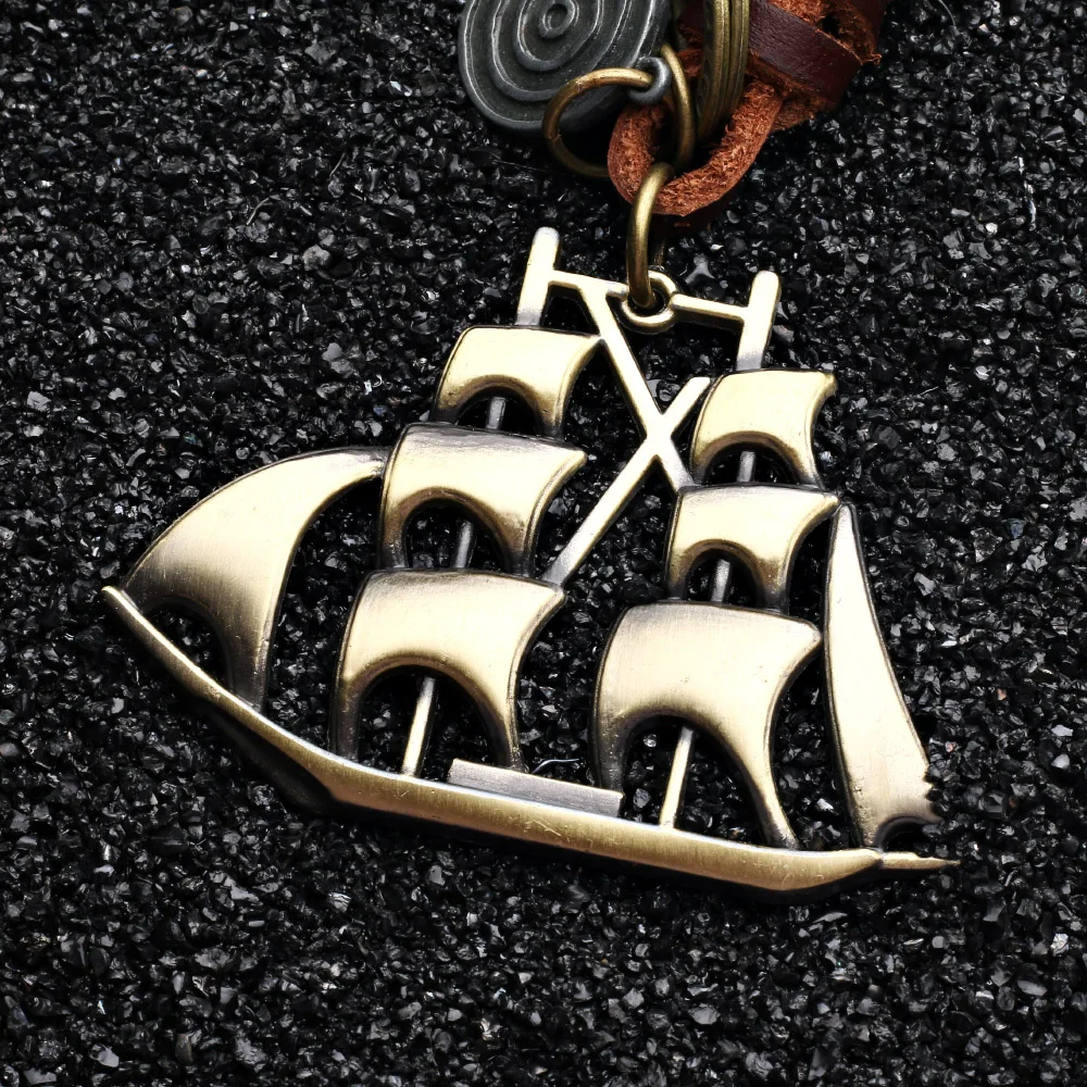 Yaducan 2019 charm jewelry Vintage Handwork Weave Genuine Leather Sailboat Keychain simple Alloy Accessories Men Key Chain