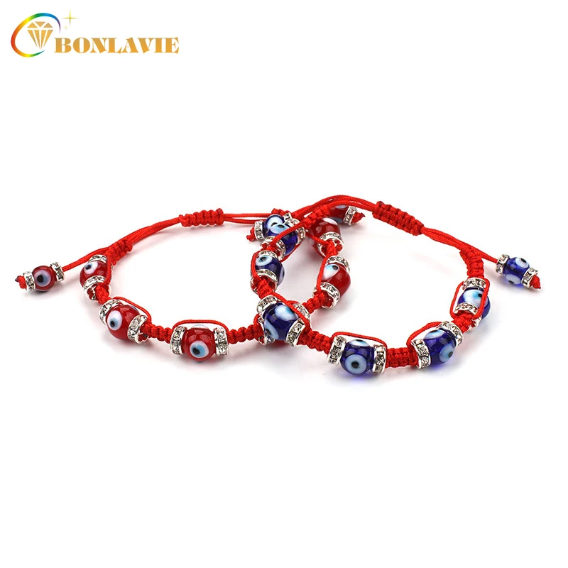 

2017 New Red Thread Glass Bead Evil Eye Charms Bracelet String Rope Braided Bangles Bracelets For Women Men Adjustable Length