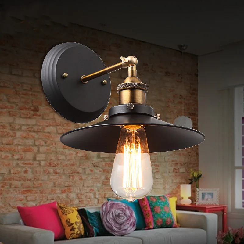 American Iron Retro Dining Room Balcony Bedroom Wall Lamp light Lighting Simple Atmosphere Study Bathroom Antique Luminaria 22cm