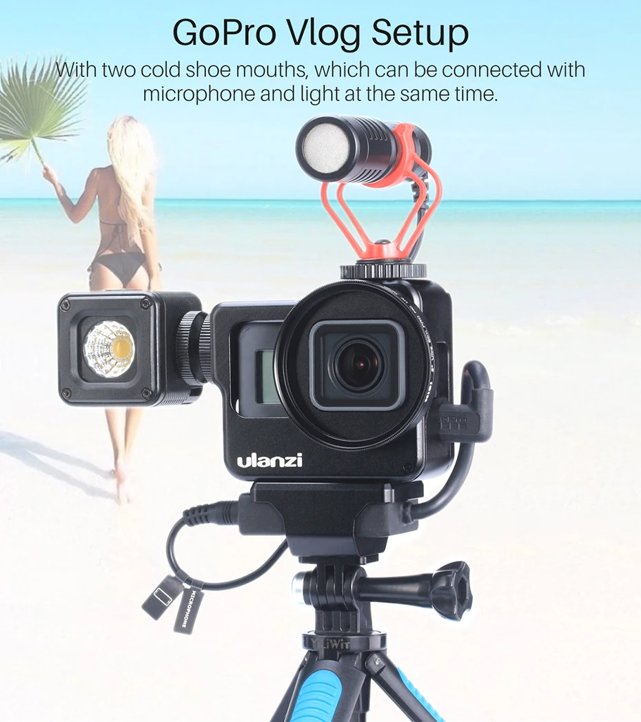 Go pro клетка ULANZI V3 металлическая Vlog клетка для Gopro Hero 7 6 5 Вт фильтр видео Vlogging клетка для микрофона/светодиодный светильник аксессуары