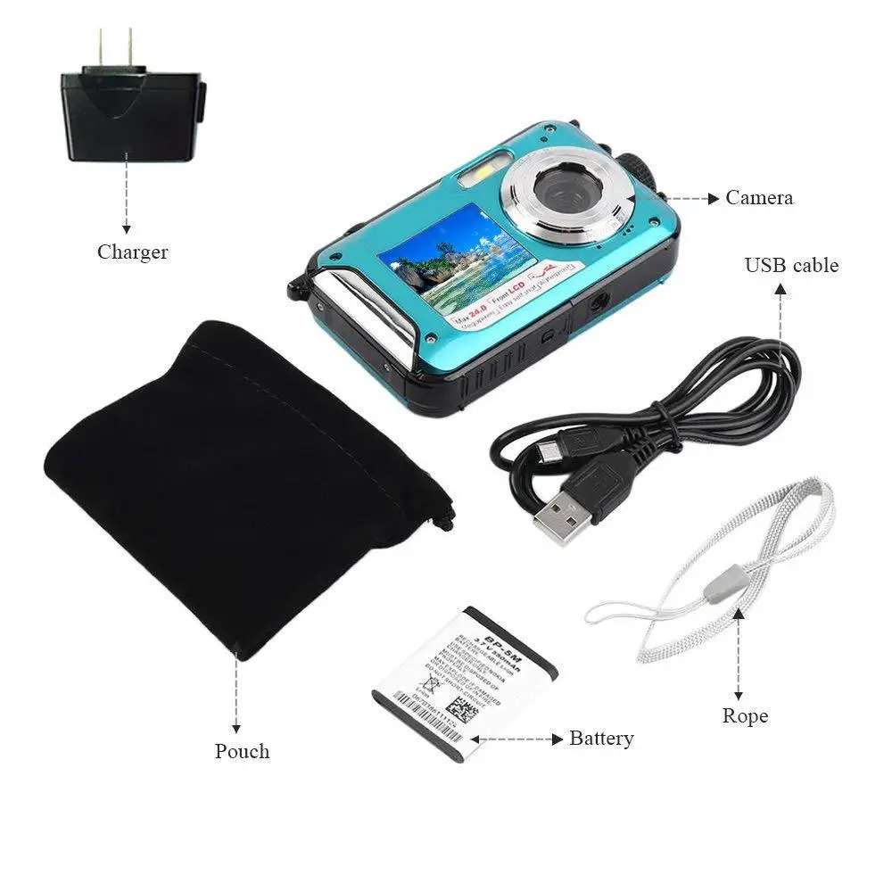 

BEESCLOVER Underwater Camera Full HD Waterproof Digital Camera 24 MP Video Recorder Selfie Dual Screen DV Recording Camera r25