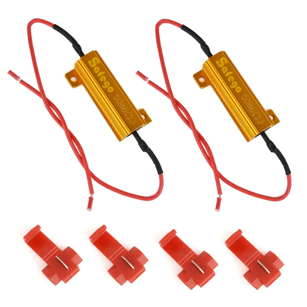 

2pcs Safego 50W 6OHM Load Resistors Wire for Fix Flash Error Auto Car Led bulbs Error LED Turn Signal Lights Hyper