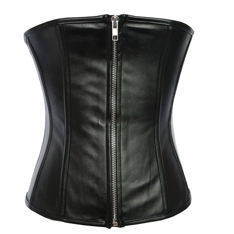 Black Faux Leather Front Zip Gothic Women's Underbust Corset Slimming Waist Boyd Shapper Hot Body Feminino Corselet Plus Size W582835 (5)