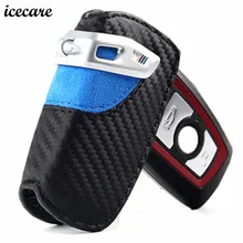 Icecare Couro Genuíno Caso Chave Do Carro Para Bmw F10 Fibra De Carbono M Desempenho F21 F20 F30 F35 F48 X1 X3 X4 X5 X6 1 2 Chave cobrir