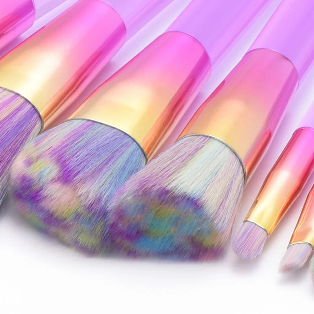 10 шт. набор кистей для макияжа с прозрачной ручкой пудра тени век контурные