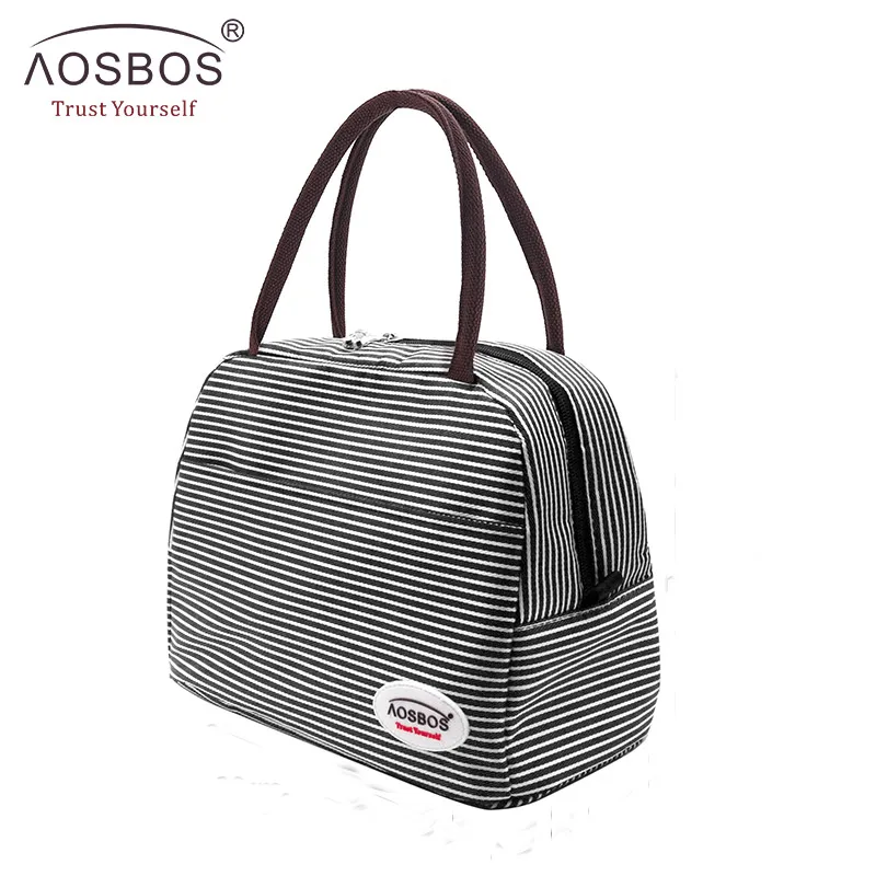 Изолированная сумка для обеда с Aosbos принтом, переносная холщовая Термосумка для еды и пикника, сумка-холодильник для обеда, сумка-тоут для женщин, мужчин и детей - Цвет: Stripe