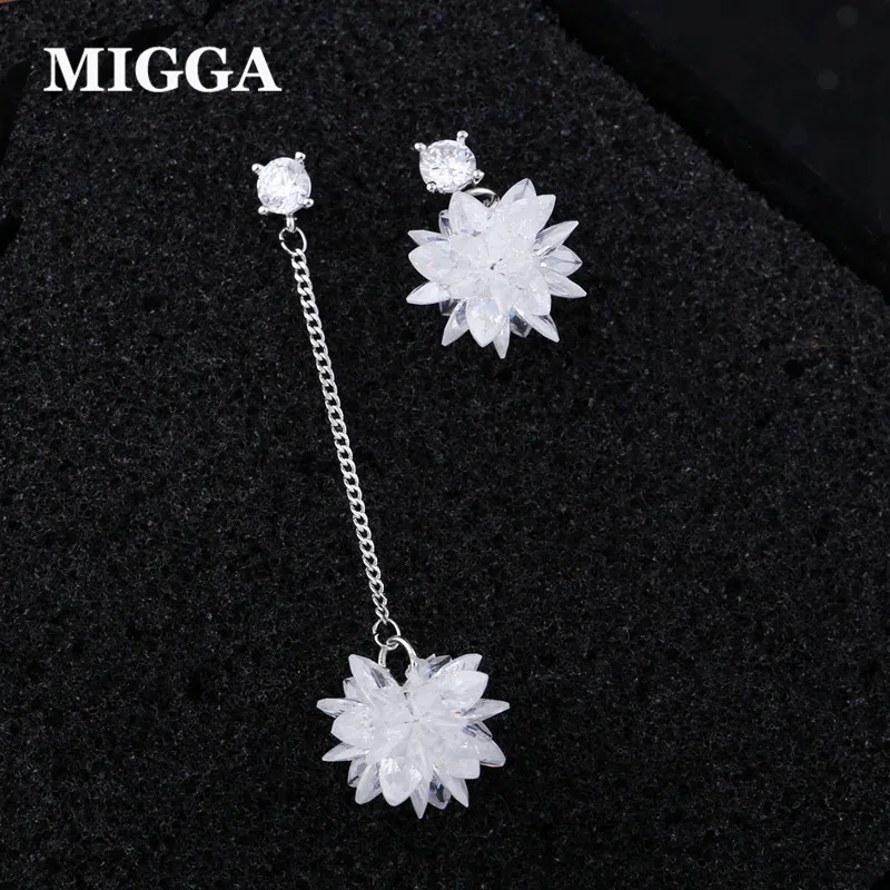 

MIGGA Elegant Ice Flower Cubic Zircon Stud Earrings Long Short Style CZ Crystals Earrings Women Brincos