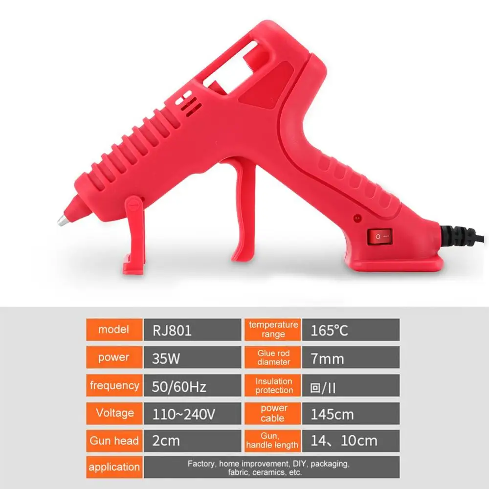 RJ серия термоплавкий клеевой пистолет с клеевым стержнем для DIY ручной работы, инструменты для ремонта игрушек, электрические термоклеевые пистолеты - Цвет: RJ801B Red