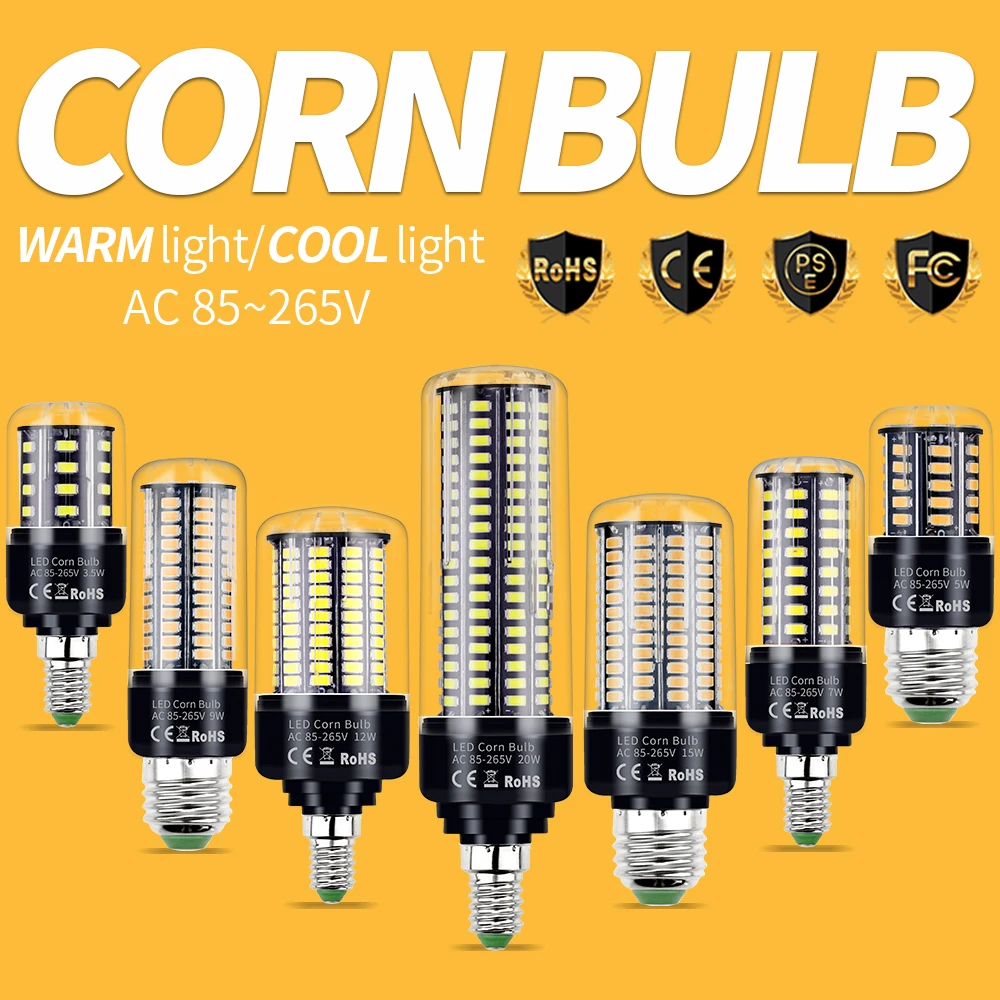 

220V E27 LED Bulb Corn Lights 110V Bombillas LED E14 Aluminum Lamp 5736 SMD High Power LED Ampoule 28 40 72 108 132 156 189leds