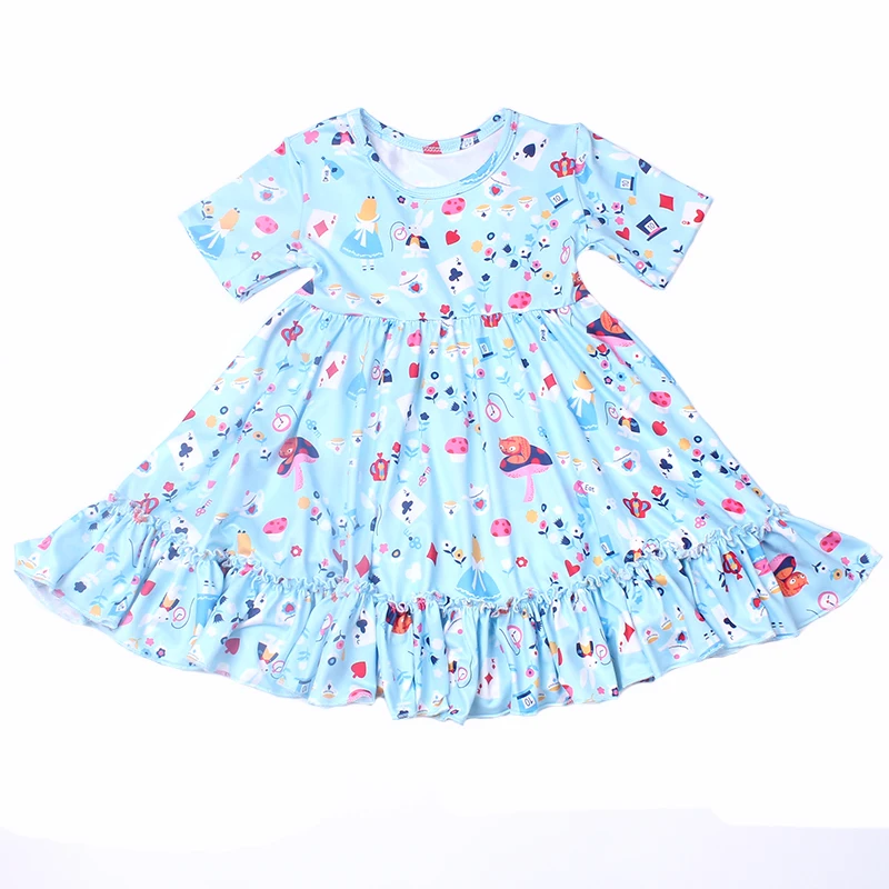 Летнее платье для девочек; вечерние платья для маленьких девочек; детское синее платье из молочного шелка с короткими рукавами; Эксклюзивная одежда;