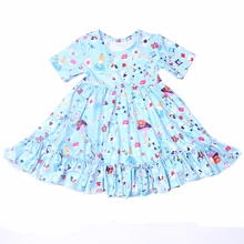 Летнее платье для девочек; вечерние платья для маленьких девочек; детское синее платье из молочного шелка с короткими рукавами; Эксклюзивная одежда;