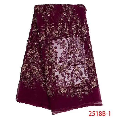 picture 1 Горячая Распродажа, африканская тюль, кружевная ткань, французская нигерийская сетка, сетчатая ткань с бисером, блестками, для платьев, 5 ярдов, KS2518B-3 - Цвет: picture 1
