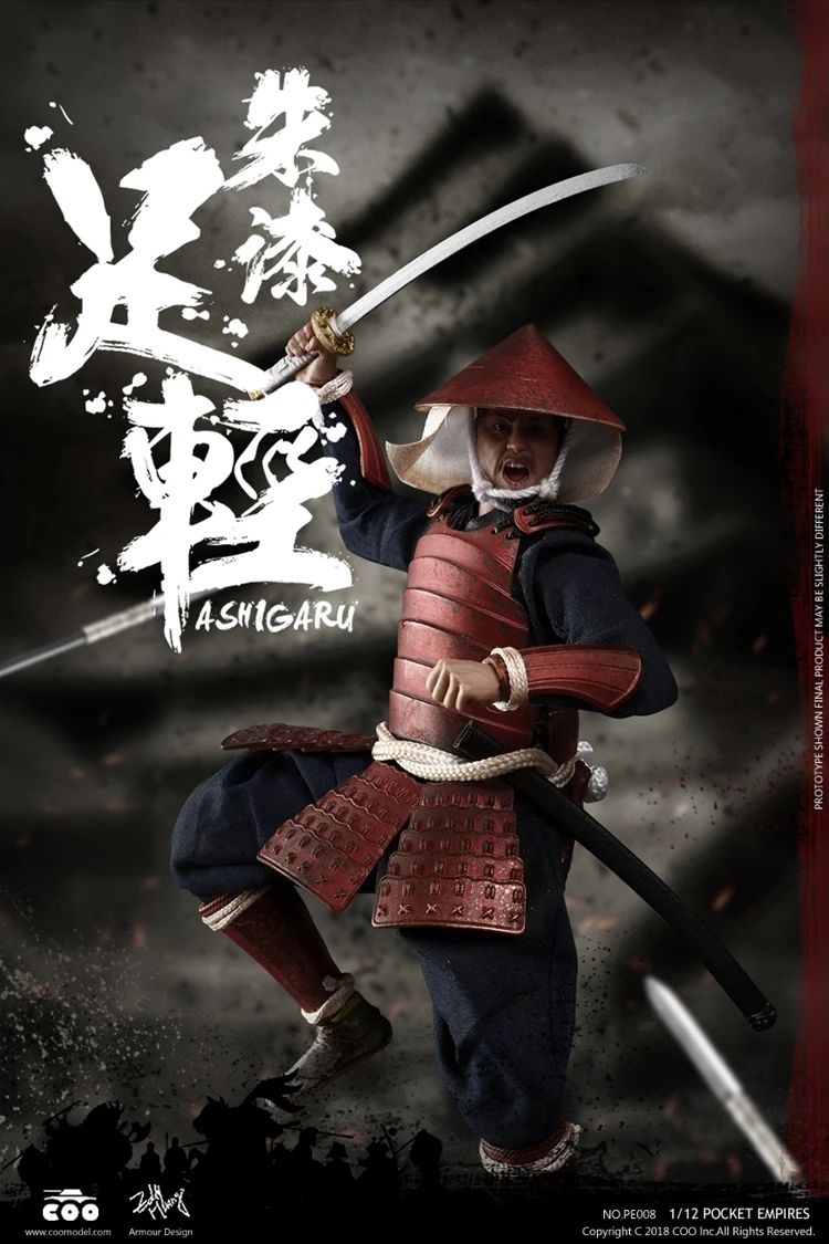 COOMODEL PE008/PE009 японский солдат самурая Красный/Черный Броня ASHIGARU 1/12 рисунок