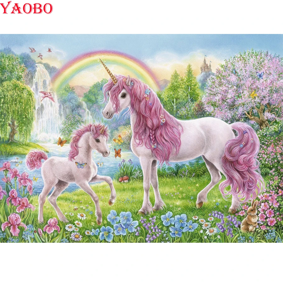 

Waterfall landscape unicorn 5D Diamond Embroidery DIY Diamond Painting full round Diamond Mosaic Rhinestone Home Decor painting
