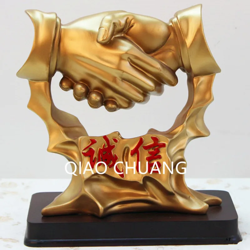

NEW 24CM Annual Meeting Supplies Modern Arts Integrity Gold Hand Resin Crafts Office Decoration Creative Commercial Gifts S415