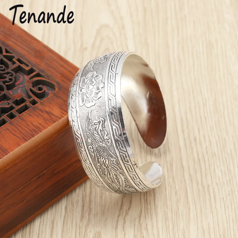 

Tenande Punk Big Eagle Flowers Statement Bracelets & Bangles for Women Vintage Open Wristbands Cuff Valentine's Day Femme Gift