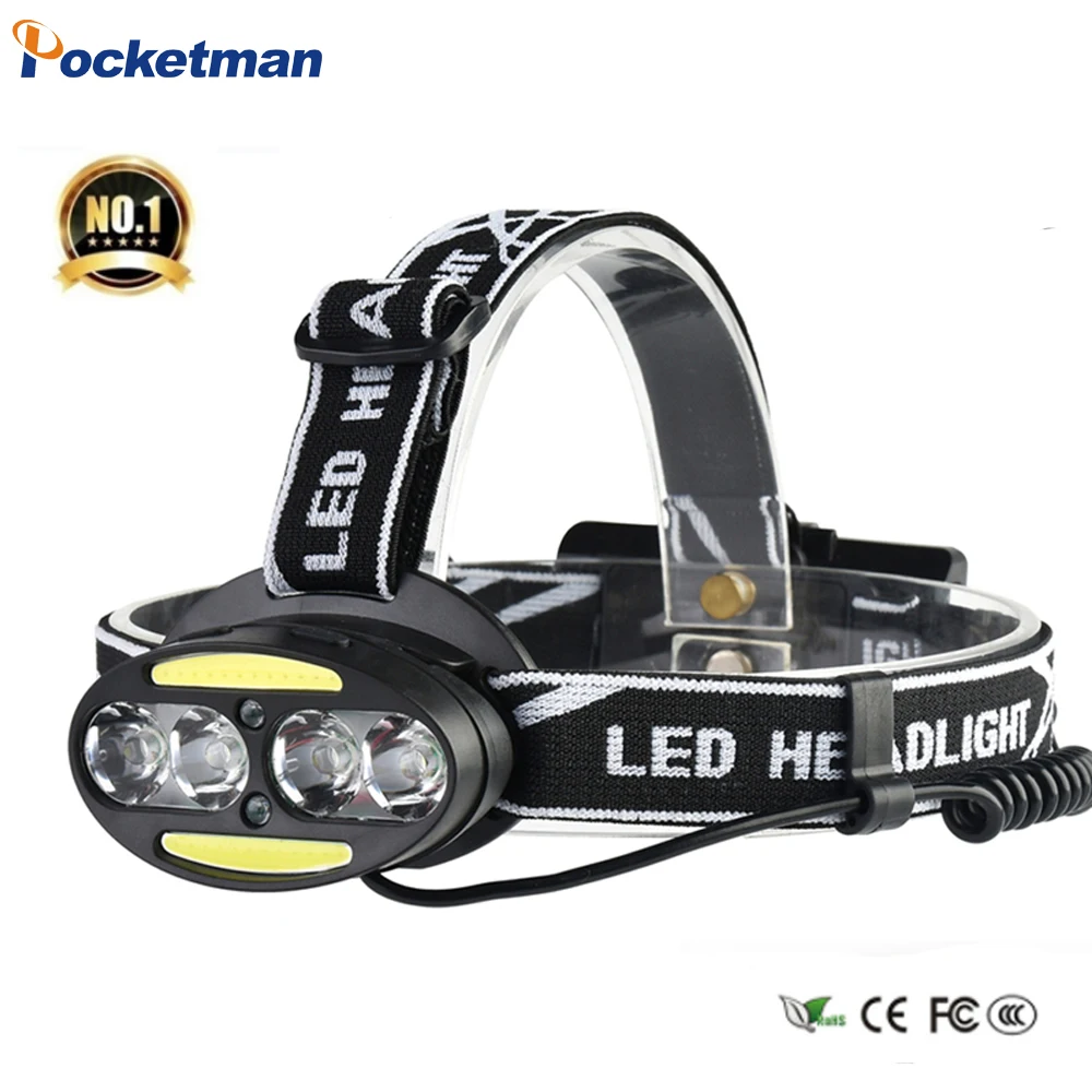 

Pocketman Led Headlamp 4*T6+2*COB+2*Red Headlight 20000Lumen Head Lamp frontal Light Linterna for Camping Fishing Lamp