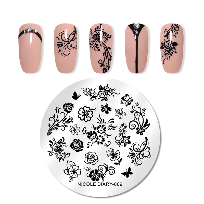 NICOLE дневник геометрические пластины для штамповки ногтей цветочный дизайн ногтей штамповка шаблон штамп для ногтей трафареты для ногтей штамп - Цвет: 69