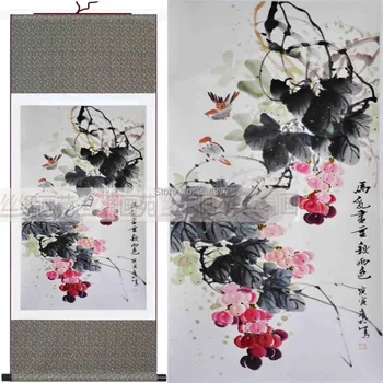 

Silk Grapes Scroll Paintings Home Decorated Chinese Flower Art Fashion Gifts size L 40 x W 12 inch 1 piece Free shipping