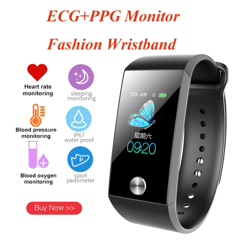PPG+ECG Blood Pressure oxygen Heart Rate Tracker Smart Sport Watch Bracelet ip67 waterproof pk z03 n58 smart watch band | Электроника