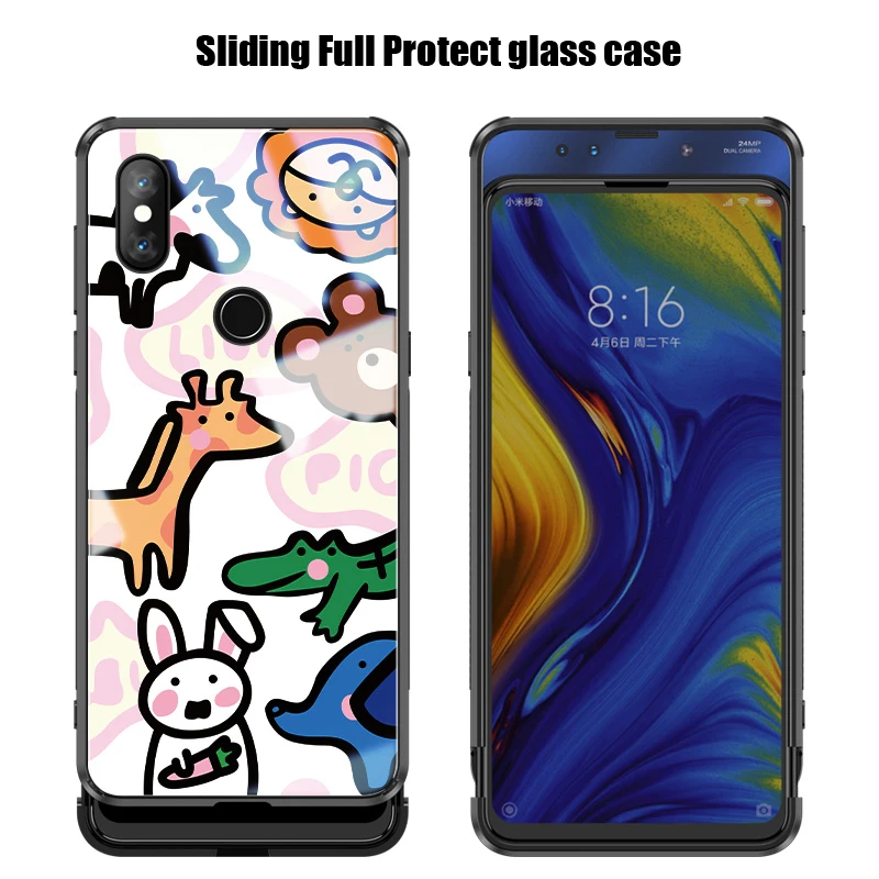 Vpower Sliding Glass Case for Xiaomi mi mix 3 Case Back Cover Silicone Soft Edge Coque Vpower for Xiaomi Mix 3 mix3 Cases