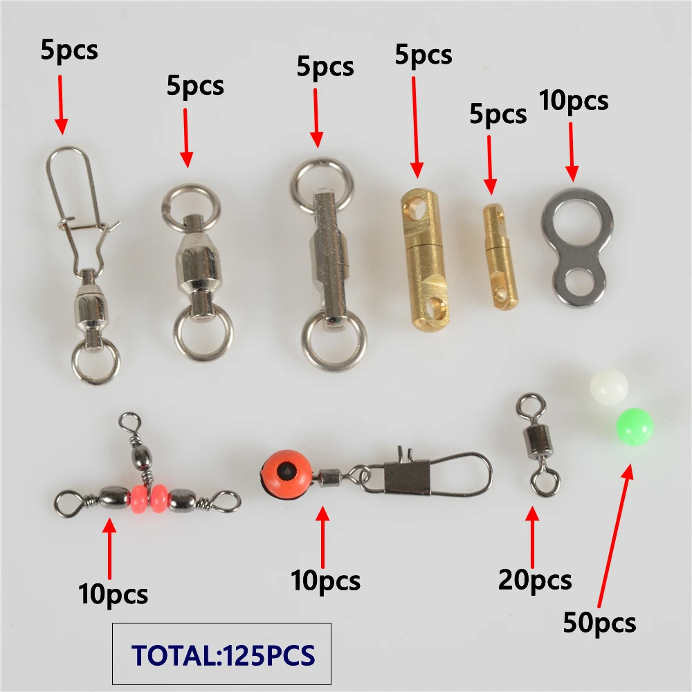 Bluejays 125 шт./кор. рыболовные аксессуары комплект с коробкой для снастей включая соединитель бусины различные рыболовные поворотные рыболовные снасти