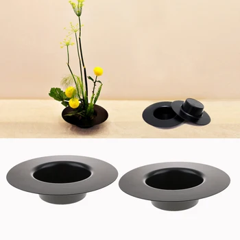 

2Pcs Hat-like Plastic Ikebana Suiban Vase Tray Bonsai Flower Container~Various Shape,Black