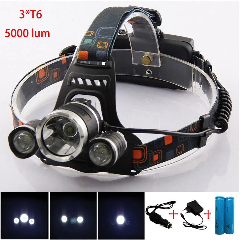 

T6x3 Led Headlamp Rechargeable headlight Head Torch Lantern Frontal Lampe Frontale Car Charger 18650 battery For Fishing Hunting