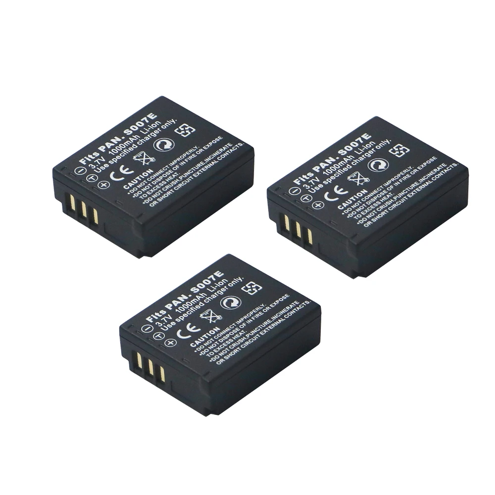 

3pcs/lot 1000mAh CGA-S007 CGR-S007E Rechargeable Batteries For Panasonic Lumix DMC TZ1 TZ2 TZ3 TZ4 TZ5 TZ50 TZ15 Camera Battery