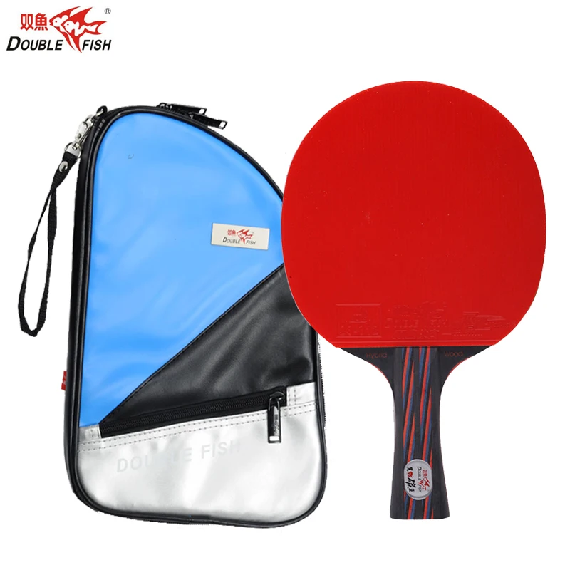 حار مزدوجة الأسماك الأحمر و ألياف الكربون الأسود تنس طاولة مضرب FL مقبض بينغبونغ مجداف ناشئين وافق المطاط مع غطاء حقيبة حالة