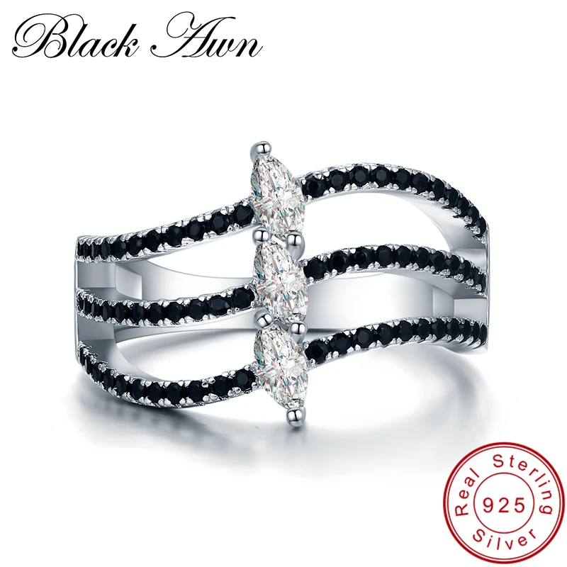 [BLACK AWN] 925 пробы Серебряное кольцо океанские волны обручальные кольца для женщин серебряные 925 ювелирные изделия для помолвки полые Bague G003