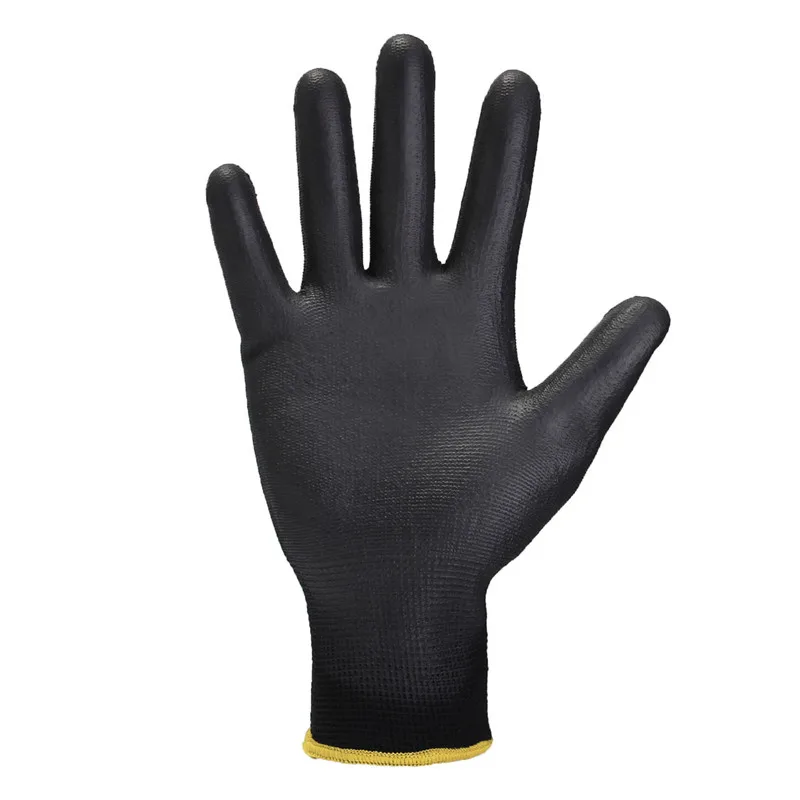 Новое поступление 12 пар Черный нейлон ПУ защитные рабочие перчатки строителей сцепление для ладони покрытие перчатки