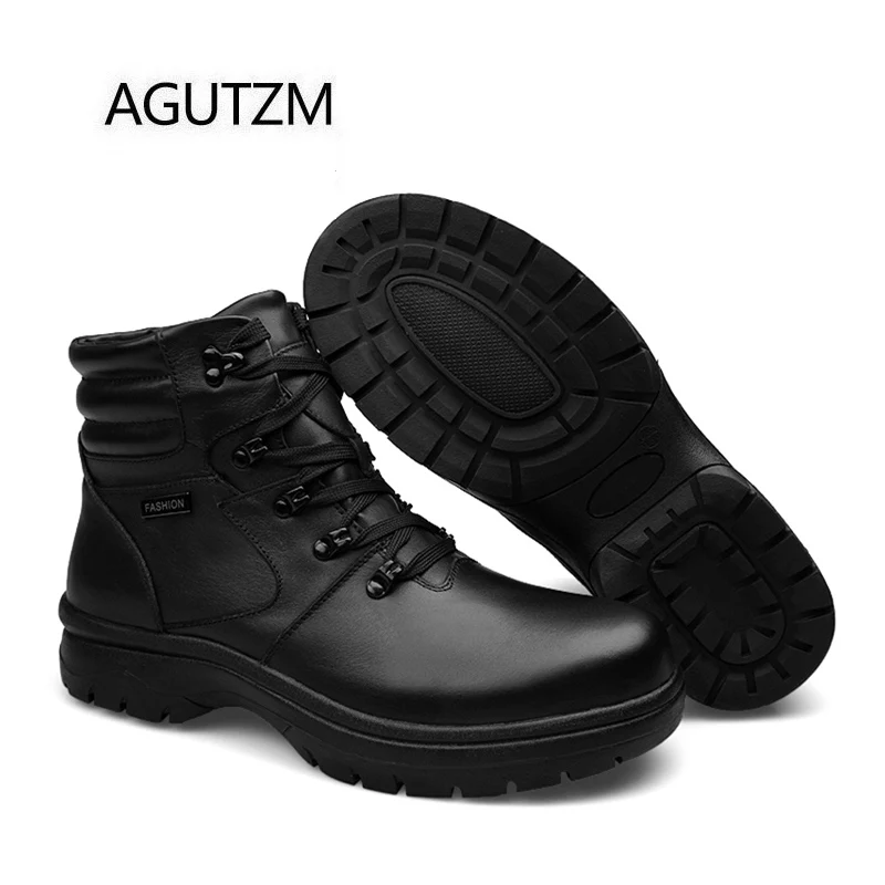AGUTZM Q921 Новые черные мужские зимние ботинки из 100% натуральной кожи с кроличьим