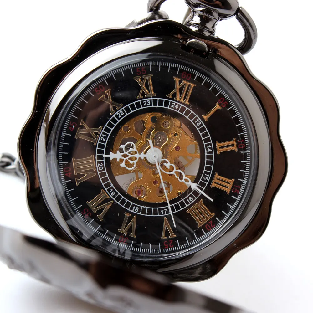 Новый стимпанк Механический ручной взвод карман Часы римская цифра с глубокими карманами Часы Для мужчин FOB цепи Цепочки и ожерелья с