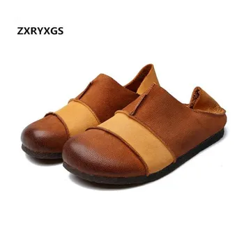 

Spell Colors Soft Comfort 100% Genuine Leather Shoes Woman Loafers Shoes 2019 New Retro Handmade Women Flats Shoes Casual Shoes