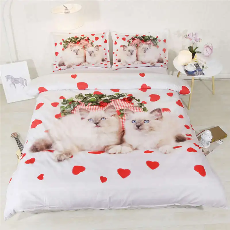 3D Valentines Day Red /& White Heart Cotton Duvet Cover Comforter Bedding Set