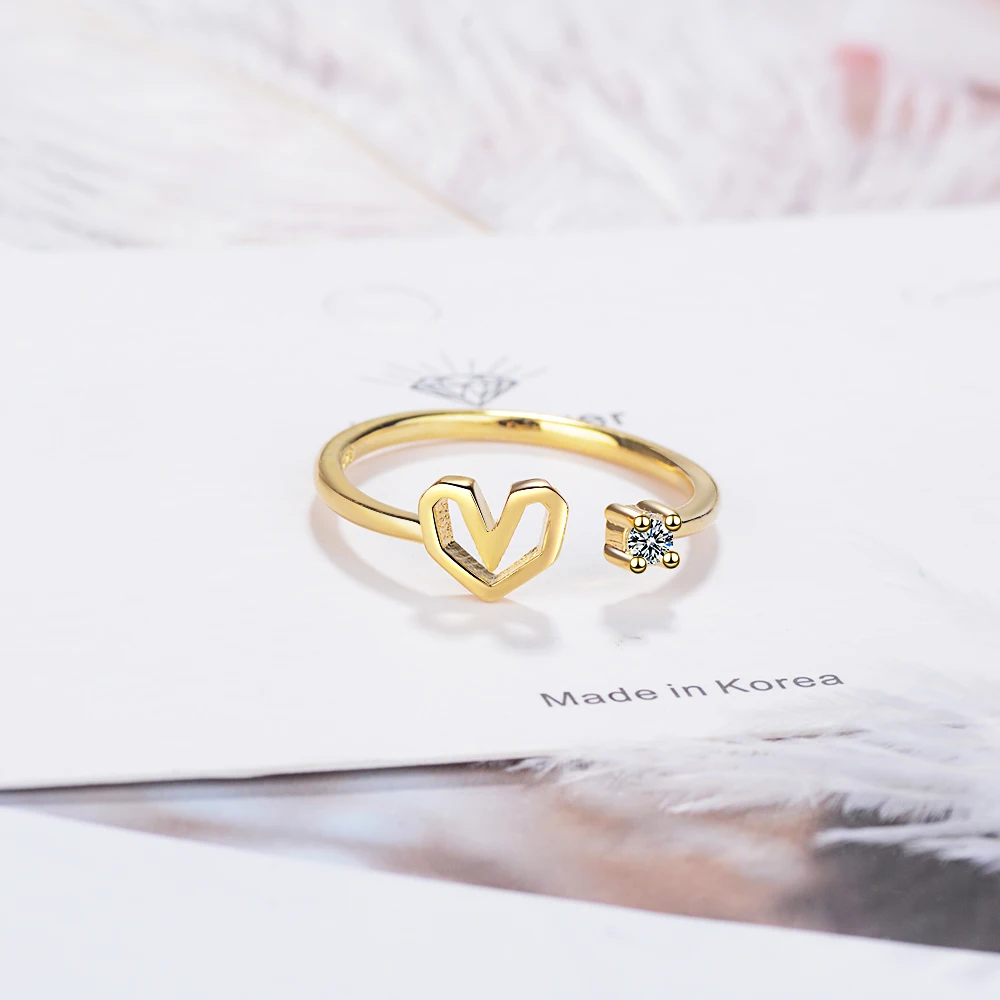 Anenjery, милое кольцо на палец в форме слуха для женщин, 925 пробы, серебряные кольца с изменяемым размером, anillos Bague S-R380 - Цвет основного камня: gold
