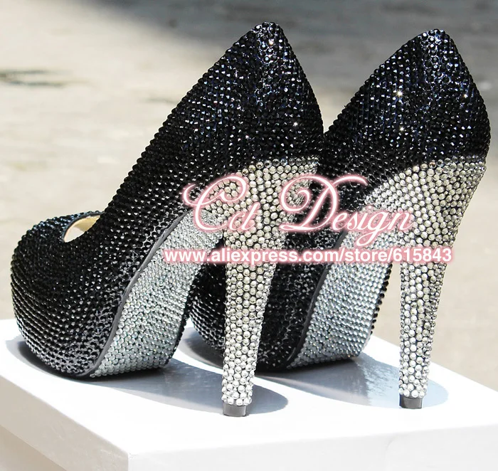 black evening shoes with rhinestones