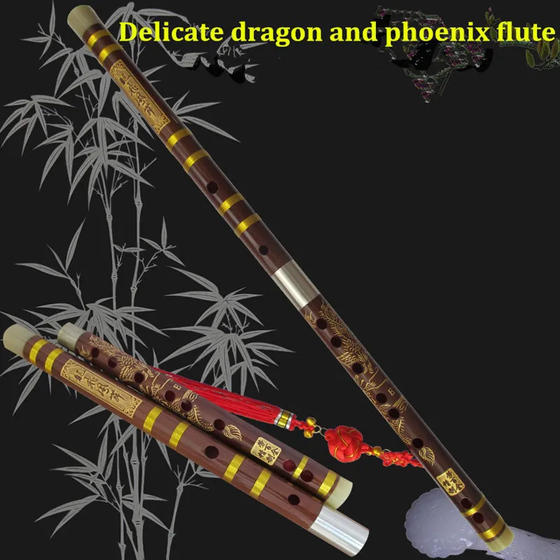Bamboo Flute Musical Instrument with Dragon Jade C D E F G Key Flauta