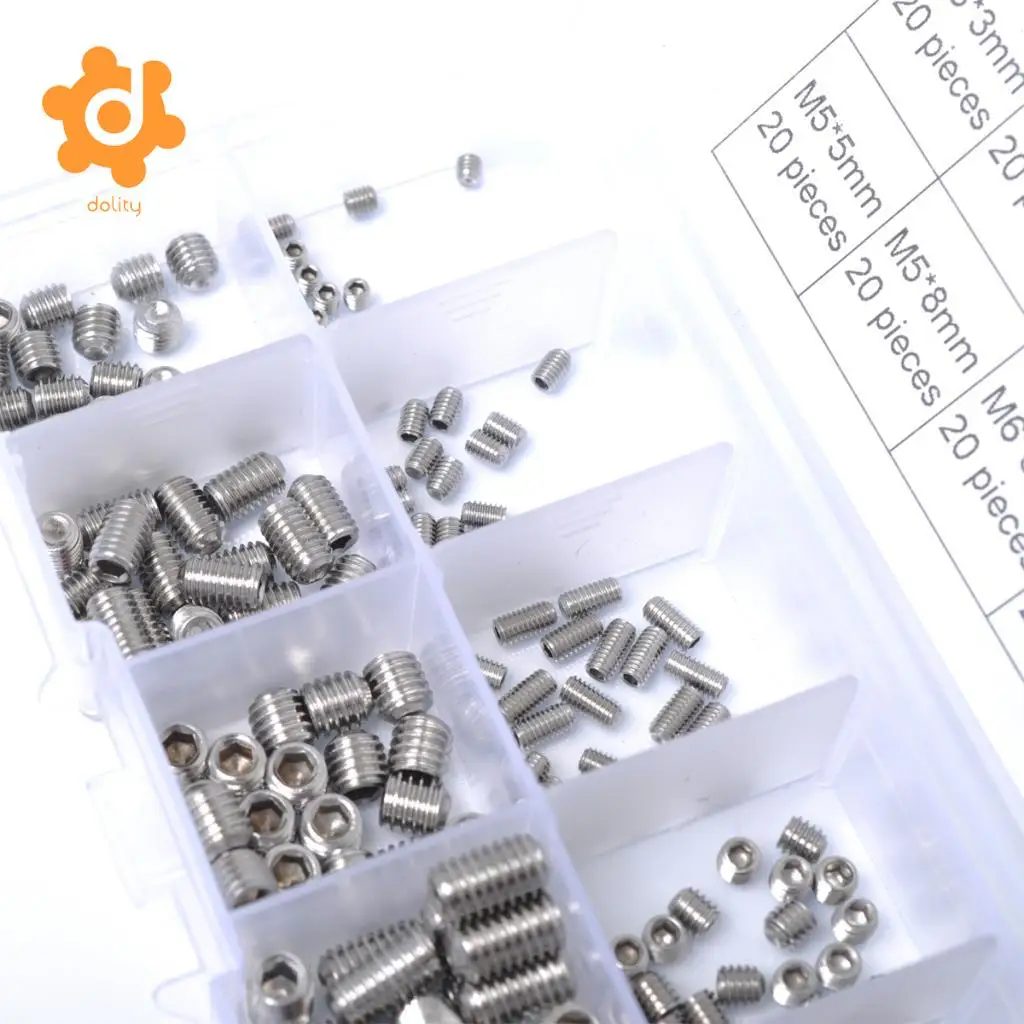 200 Pieces 304 Stainless Steel Hex Allen Head Hexagon Socket Screws Nuts Kit
