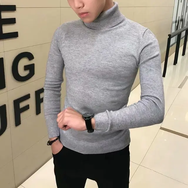A turtleneck sweater men's knitting sweater black trim style handsome men autumn winter sweater