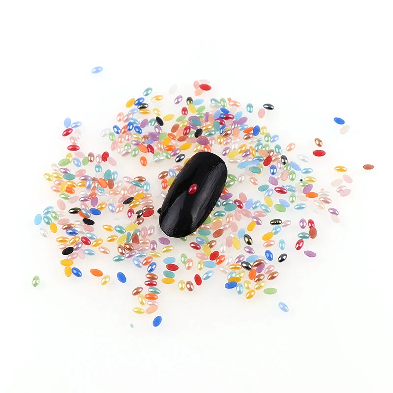 

500Pcs/set Colorful Oval Shape Flatback Ceramic Beads DIY Pearl Rhinestone Crystals Jewelry For Nail Art Accessories Mix Color