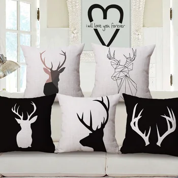 

Decorative throw pillow case cover animals deer elephant black white cushion cover for sofa home car decor capa de almofadas