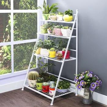 

European style multi storey iron folding floor balcony folding flower racks living room flower pot frame