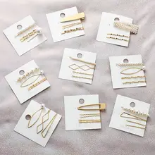 1 комплект, минималистичный корейский стиль, Винтажные заколки для Бобби, женское металлическое золотое украшение из искусственного жемчуга, заколки для волос, геометрические волнистые заколки для девочек