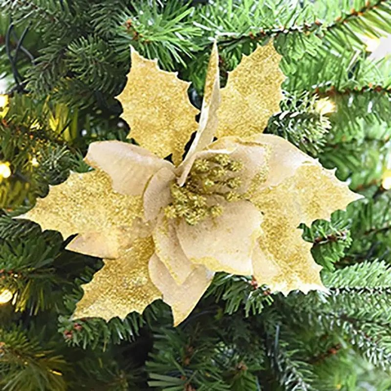 10 шт. рождественские украшения Цветок Блестящий искусственный цветок для дома Рождественская елка украшения новогодние вечерние украшения