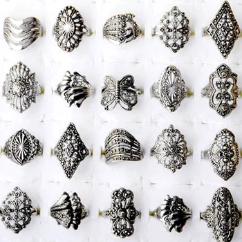 

20Pcs Lot Mixed Style Tibet Silver Color Vintage Rings For Woman Jewelry WholeSale LR084