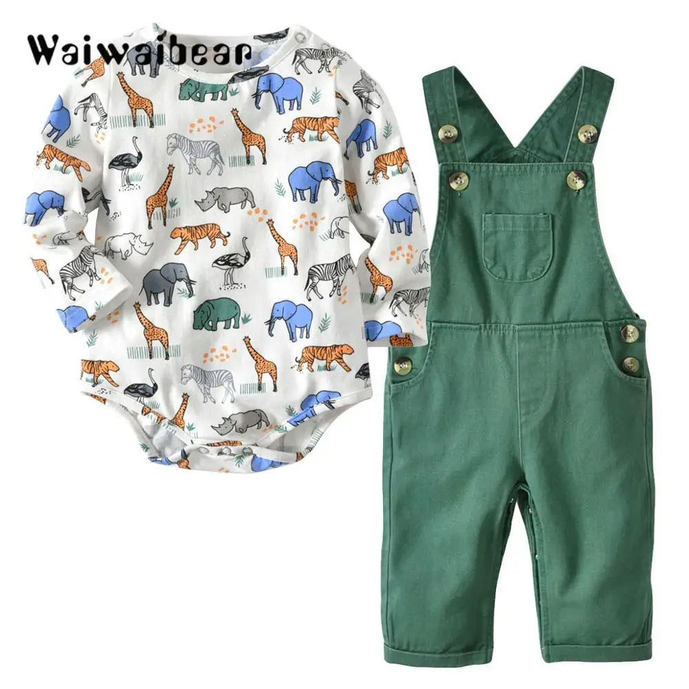 

Newborn Baby Sets 2018 New Style Autumn Cotton Clothes Toddler Boy Party Outfit Clothing Romper + Belt Pants 2PCS Suits