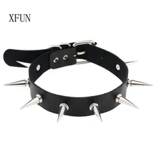 XFUN унисекс кожаные панк длинные заклепки-шипы кожаное ожерелье ручной работы серебряные шпильки чокер воротник