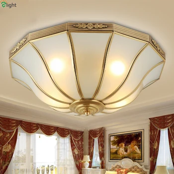 

Europe Lustre Copper Led Ceiling Lights Lamparas Retro Glass Shades Bedroom Led Ceiling Lamp Luminarias Ceiling Light Fixtures
